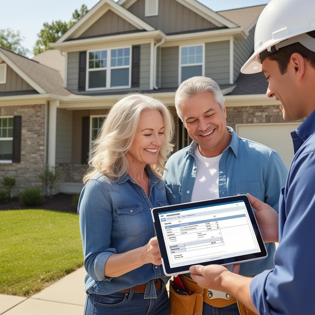 Homeowners reviewing an estimate with a contractor